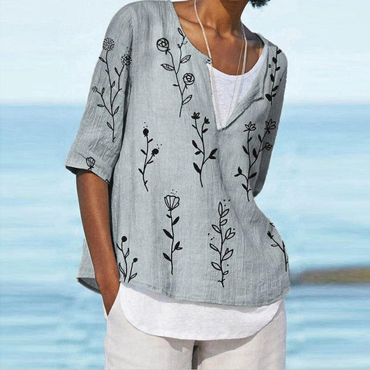Blusa Estampada Digital Cuello V Manga Corta para Mujer - Image 8