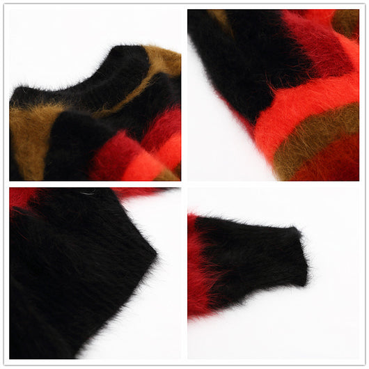 Suéter Holgado Cuello Redondo con Bufanda Combinada de Colores - Image 7