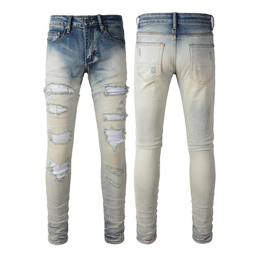 Pantalón Slim Fit Casual con Rotos y Parches Diamante para Hombre - Image 5