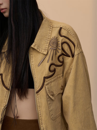 Chaqueta Denim Vintage con Bordados - Tejido Pesado Lavado - Image 24