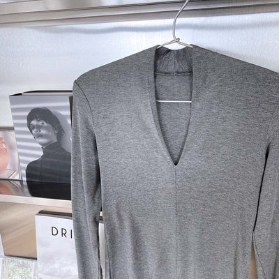 Blusa Básica de Cuello V y Manga Larga para Mujer - Image 3
