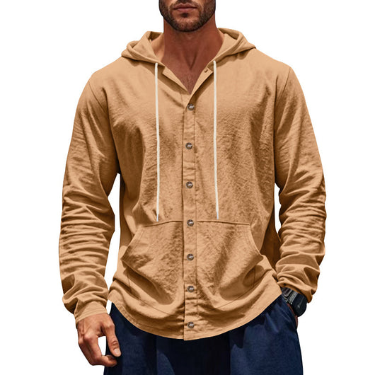 Camisa de Lino Holgada para Hombre - Minimalista de Manga Larga - Image 12