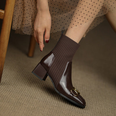 Botas Cortas Mujer Tacón Grueso Punta Cuadrada Diseño Moderno - Image 14