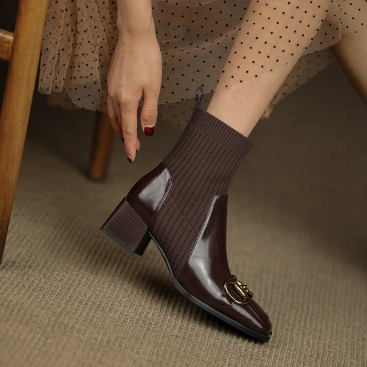 Botas Cortas Mujer Tacón Grueso Punta Cuadrada Diseño Moderno - Image 14