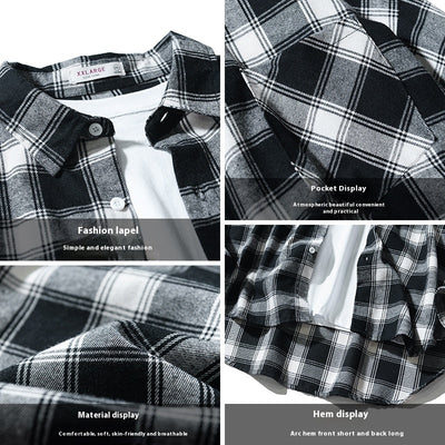Camisa Tipo Cuadros Japonesa Manga Larga Hombre - Chaqueta de Trabajo Oversize - Image 3