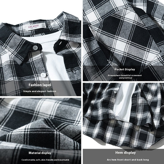 Camisa Tipo Cuadros Japonesa Manga Larga Hombre - Chaqueta de Trabajo Oversize - Image 3