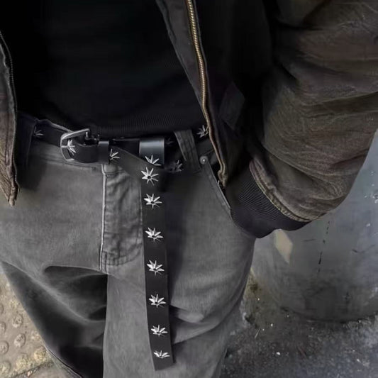 Cinturón Retro Negro de Metal con Estrella DIY - Estilo Vintage Distressed para Hombre