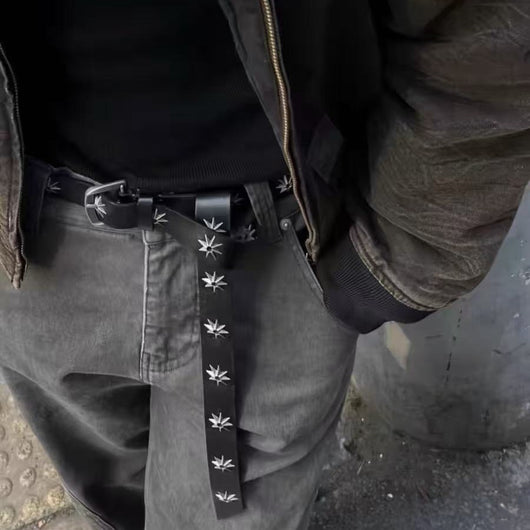 Cinturón Retro Negro de Metal con Estrella DIY - Estilo Vintage Distressed para Hombre