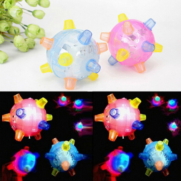Three colorful translucent dancing ball glowing toys with rubber nubs in pink, blue, and green for pets. - Image 2
