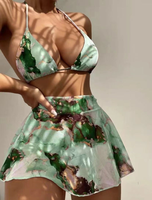 Traje de Baño Tres Piezas Estampado Mármol con Ajuste Cordón - Image 10