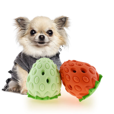 Light green strawberry-shaped pet chew toy with a darker green top, designed to dispense treats for dogs and cats. - Image 8