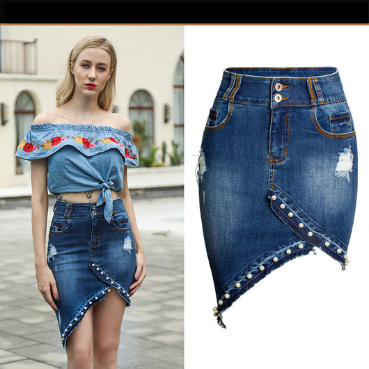 Falda Denim con Perlas Irregulares