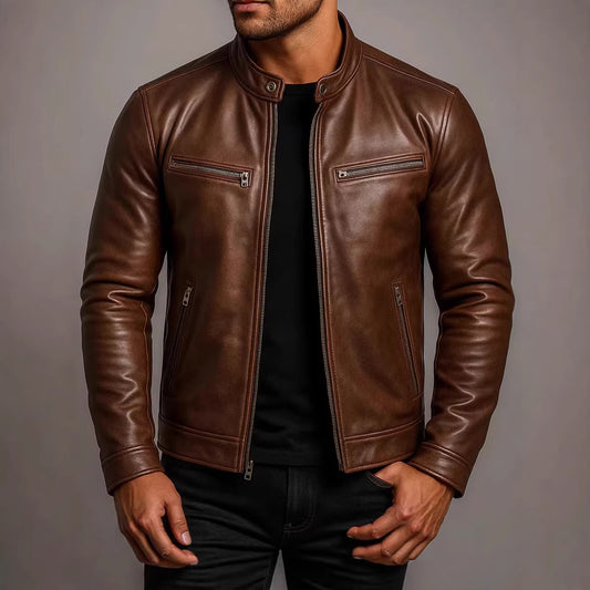 Chaqueta de Cuero PU para Motociclista con Cuello Alzado - Image 2