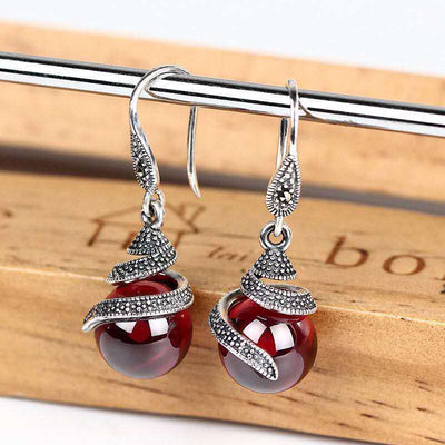 Aretes de Granate Vintage con Cuentas Redondas - Image 3