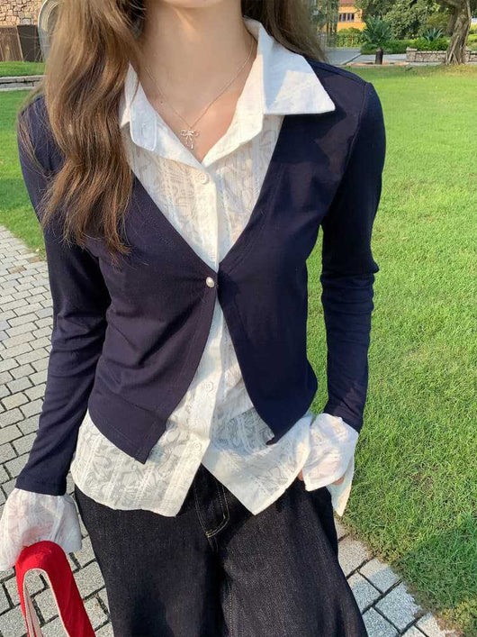 Blusa Falsa Dos Piezas de Manga Larga para Mujer - Image 9