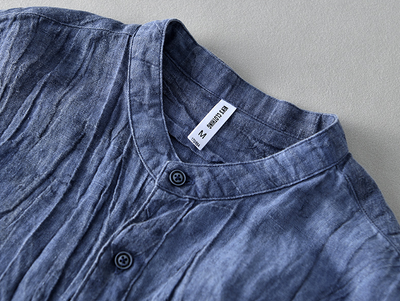 Camisa de Lino Retro con Cuello Mao - Comodidad y Estilo Clásico - Image 9