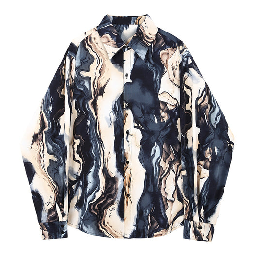 Camisa de Lujo Ligero para Hombre con Mangas Abullonadas y Estampado de Pintura China - Image 7