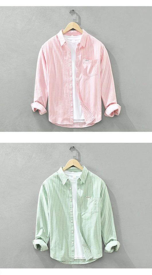 Camisa Oxford Casual de Rayas para Hombre - Corte Relajado y Manga Larga - Image 25