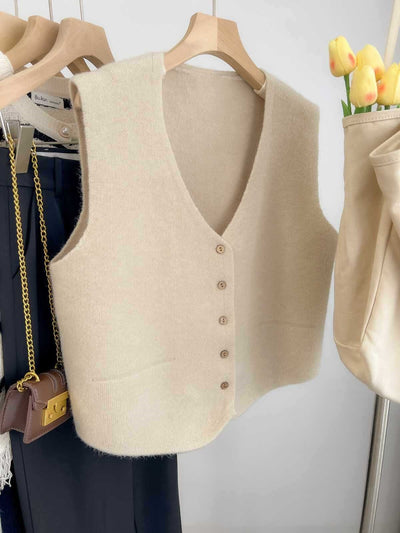 Chaleco de Punto Liso Escote V para Mujer - Versátil y Casual - Image 11