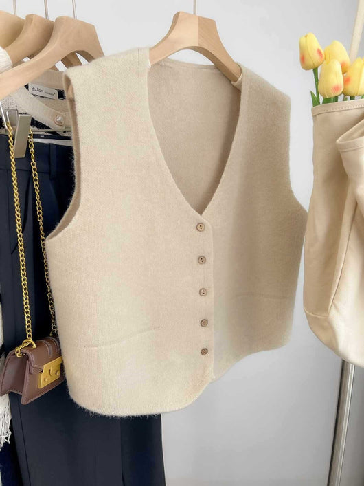 Chaleco de Punto Liso Escote V para Mujer - Versátil y Casual - Image 11