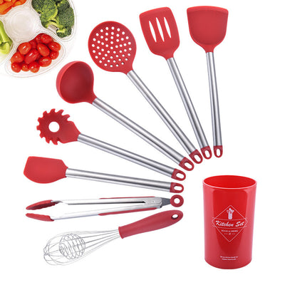 Juego de Utensilios de Cocina en Silicona con Mango de Acero Inoxidable
