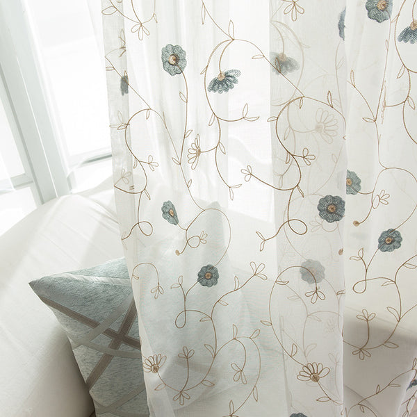 Mosquitero Decorativo con Bordado Floral para Ventanas