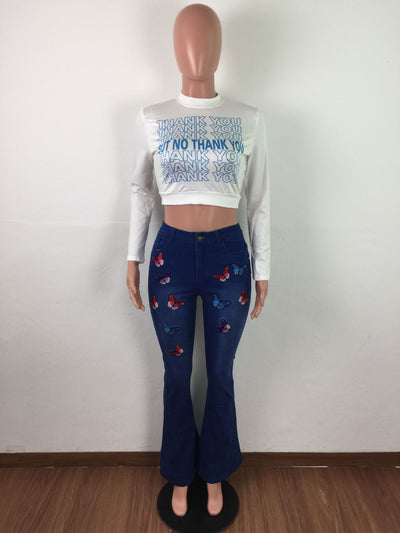 Jeans Acampanados con Mariposas Bordadas y Cristales - Image 5