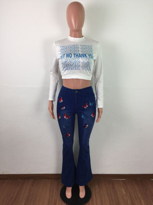 Jeans Acampanados con Mariposas Bordadas y Cristales - Image 5