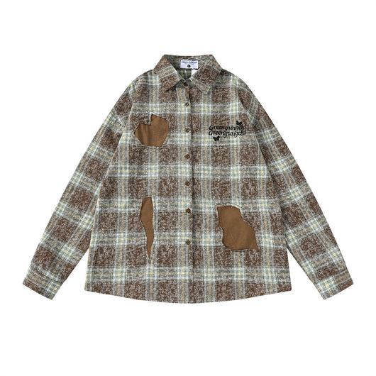 Camisa Cuadriculada Bordada de Manga Larga para Hombre Primavera Otoño - Image 5