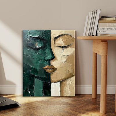 Cuadro Moderno Óleo Rostro Verde y Beige - Arte Contemporáneo para Sala y Dormitorio - Image 4