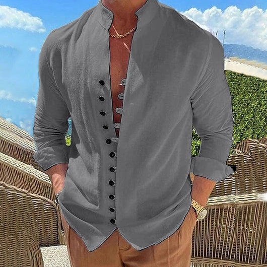 Camisa Casual Hombre Manga Larga Botones Retro Suelta - Image 4