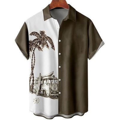 Camisa Casual Slim Estampado 3D Playa Manga Corta para Hombre - Image 23