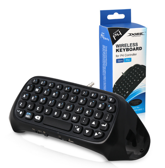 Black Bluetooth gamepad keyboard attachment for PS4 controllers, featuring a full QWERTY layout for easy text input. - Image 5