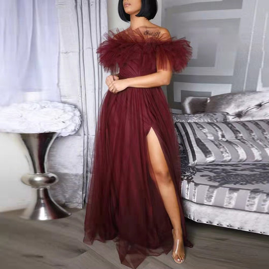 Vestido Elegante de Malla con Abertura Alta para Tallas Grandes - Image 10