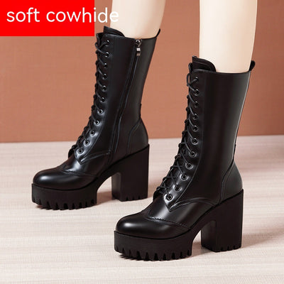 Botas de Tacón Alto Hasta la Pantorrilla con Cordones para Mujer - Image 8