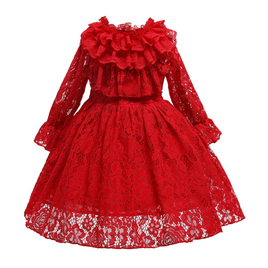Vestido Elegante de Manga Larga con Encaje Floral para Niña - Image 7