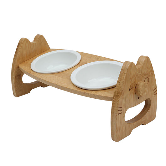 Comedero Doble de Cerámica con Soporte de Madera Ajustable para Perros y Gatos - Image 7