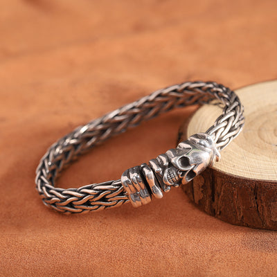 Pulsera de Calavera Tejida en Plata S925 Seiko - Accesorio Tailandés Artesanal para Hombre - Image 7