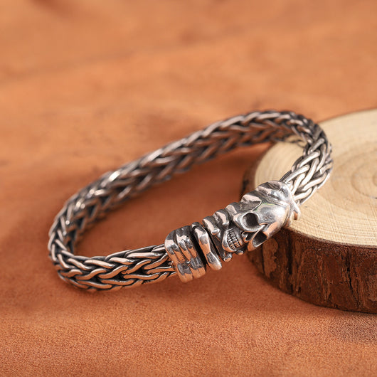Pulsera de Calavera Tejida en Plata S925 Seiko - Accesorio Tailandés Artesanal para Hombre - Image 7