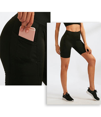 Shorts Deportivos Cintura Alta con Bolsillos Diagonales - Mallas de Entrenamiento Secado Rápido - Image 28