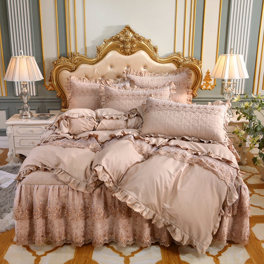 Falda de Cama Doble Capa de Algodón con Encaje - Juego de 4 Piezas - Image 5