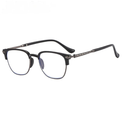 Black and gunmetal large-framed reading glasses with blue-light-blocking lenses for men. - Image 3
