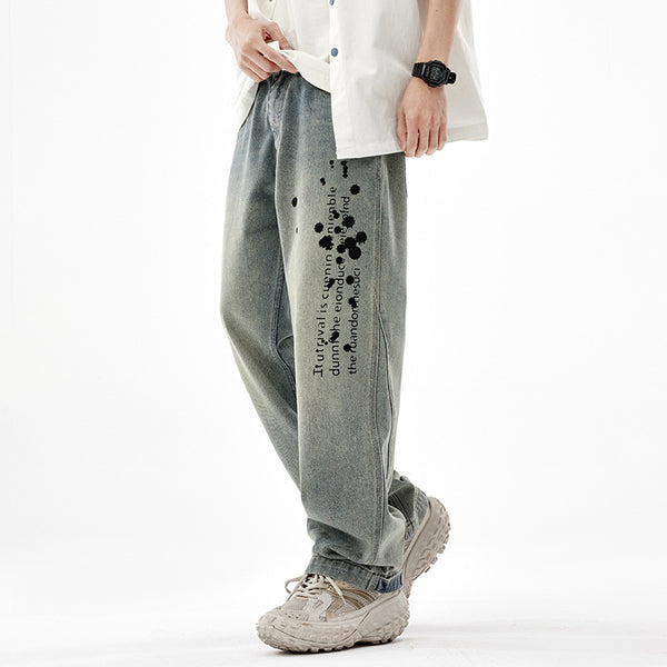 Pantalones Rectos Anchos Lavados Vintage para Hombre