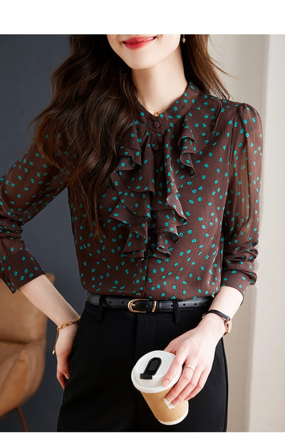 Blusa de Gasa con Cuello de Encaje Floral y Mangas Largas - Image 12