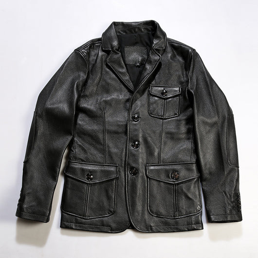 Blazer de Cuero Casual Abotonado Simple - Image 2