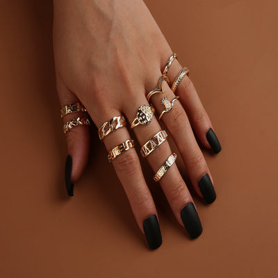 Set de 6 Anillos Articulados: Corona, Hoja y Formas Geométricas - Image 34