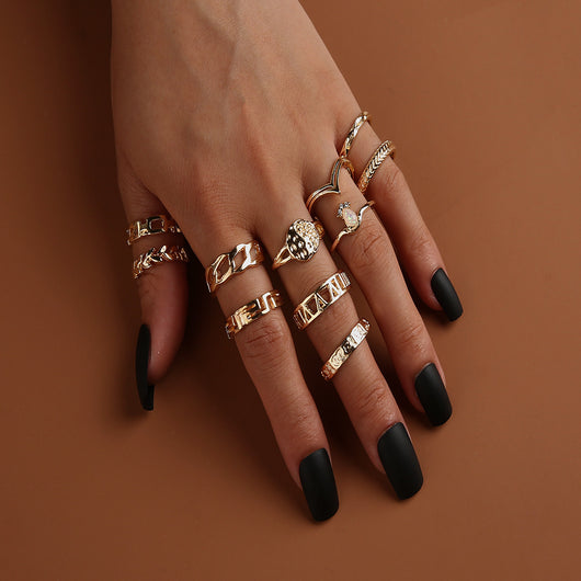Set de 6 Anillos Articulados: Corona, Hoja y Formas Geométricas - Image 34