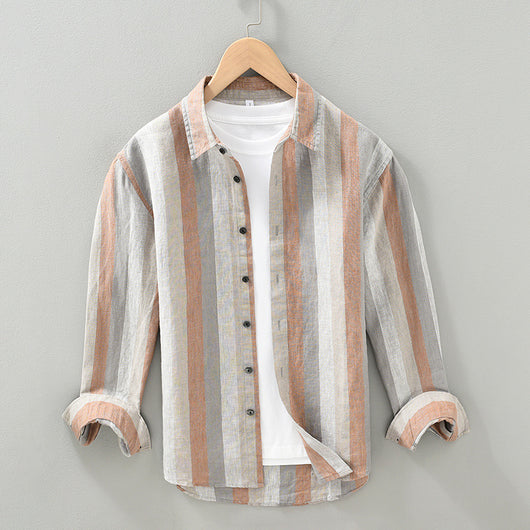 Camisa de Lino para Hombre con Mangas Largas y Rayas a Juego - Image 7