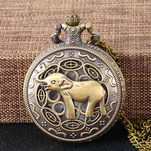 Reloj de Bolsillo Bronce Tallado Hueco Diseño Elefante