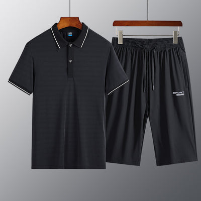 Traje de Verano en Seda de Hielo para Hombres Maduros - Conjunto Ligero de Pantalón Corto y Camisa - Image 11